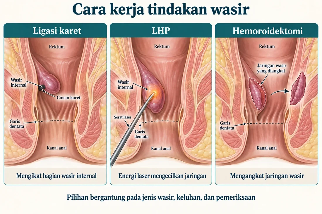 Ilustrasi edukasi wasir dan proktologi untuk hemoroidektomi